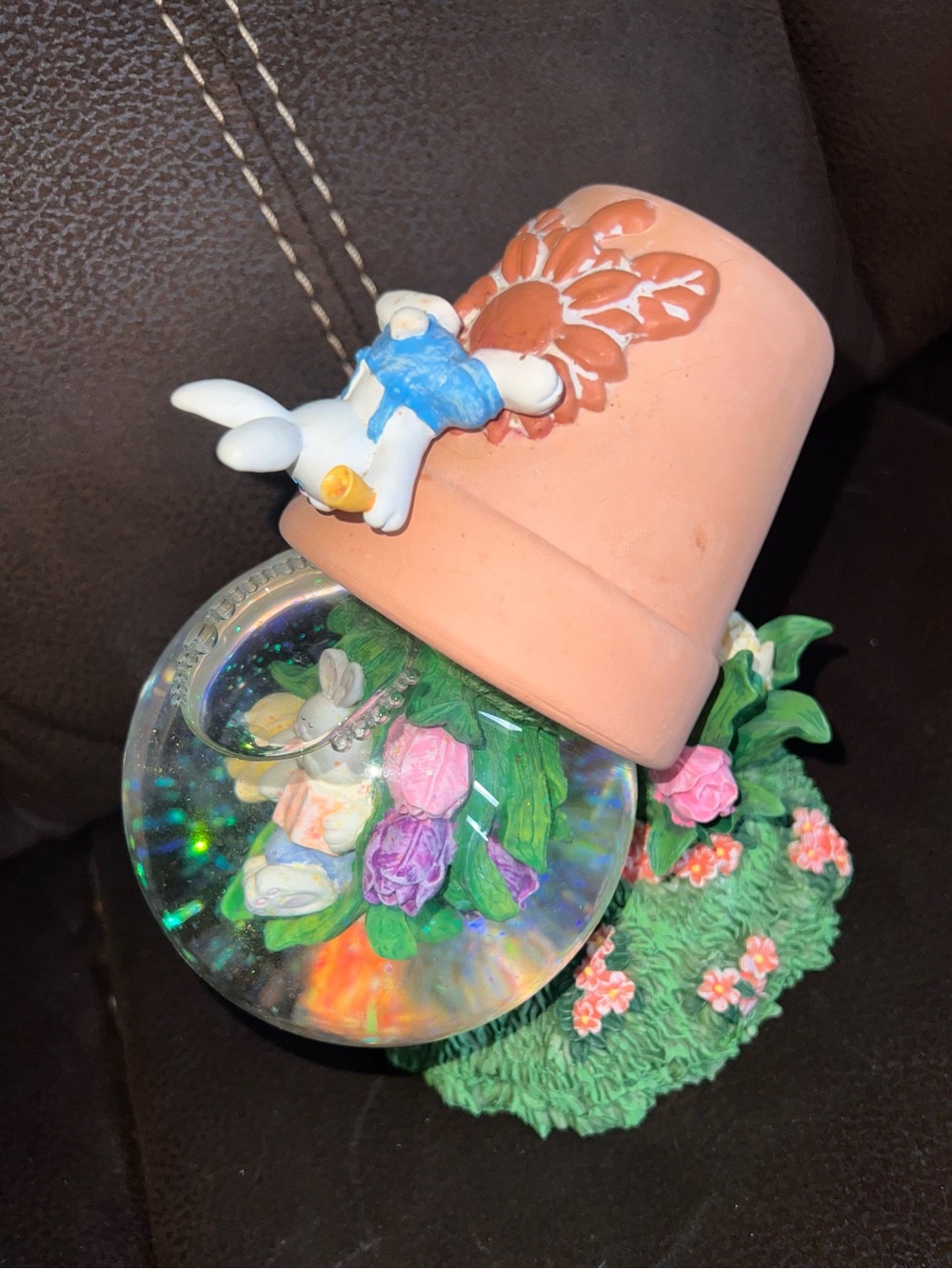 Vintage JCPenny Primavera Easter Bunny Musical Water Globe Flowerpot